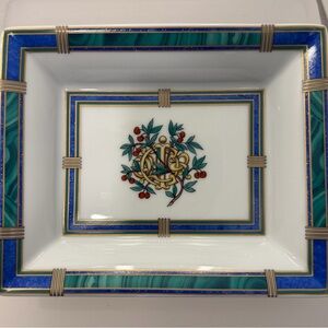 Dior Limoges Blue and Gold Porcelain dish with Floral Motif